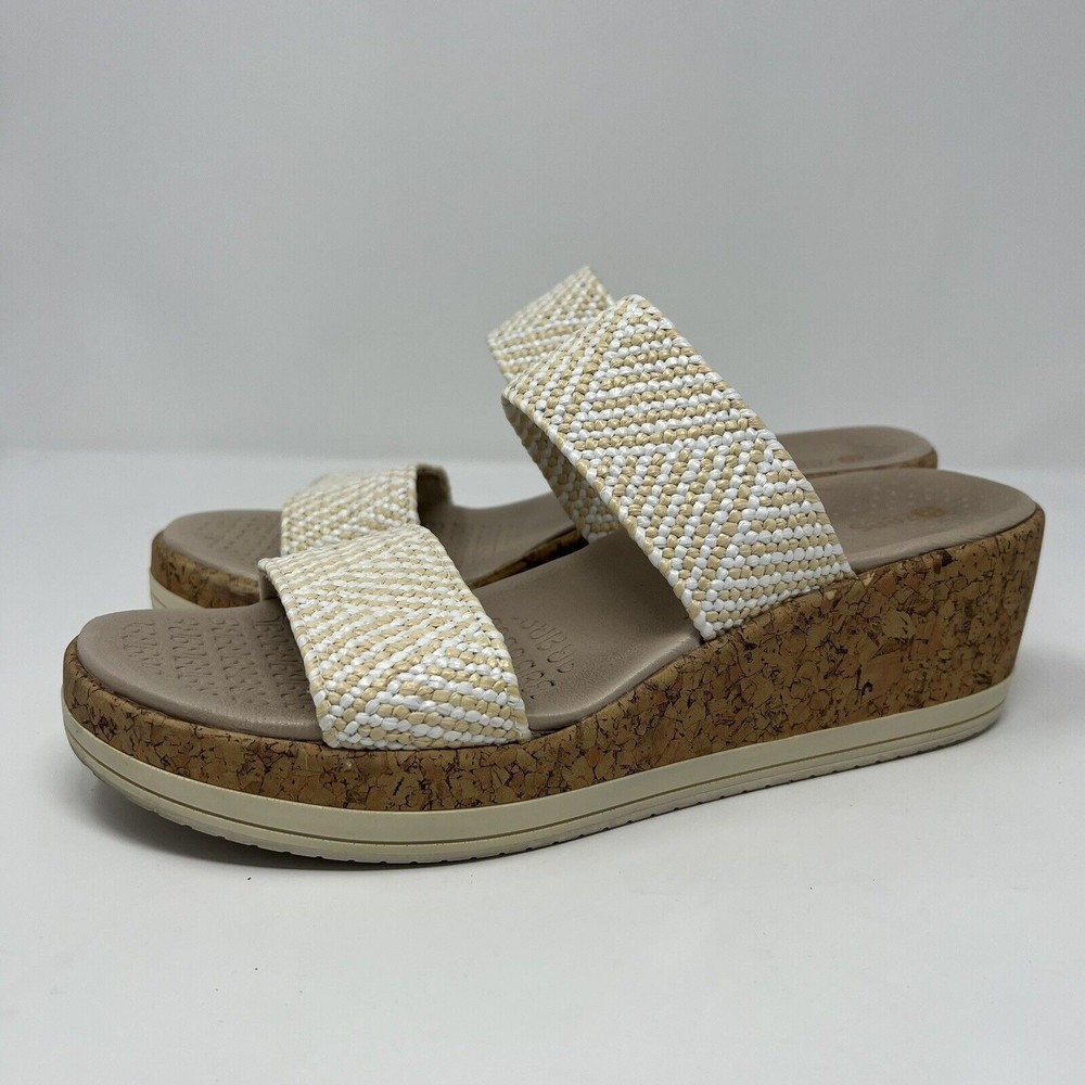 Bzees Women's Lightweight RESORT Raffia Wedge Sandals Size 9 WHITE/BEIGE